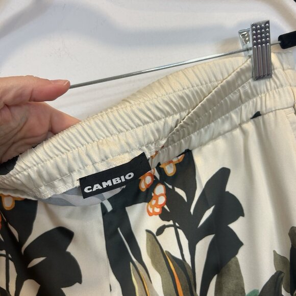 Cambio Tropical Print Satin Pull On Ankle Pants US 14 Italian Fabric Stretch - Picture 5 of 11